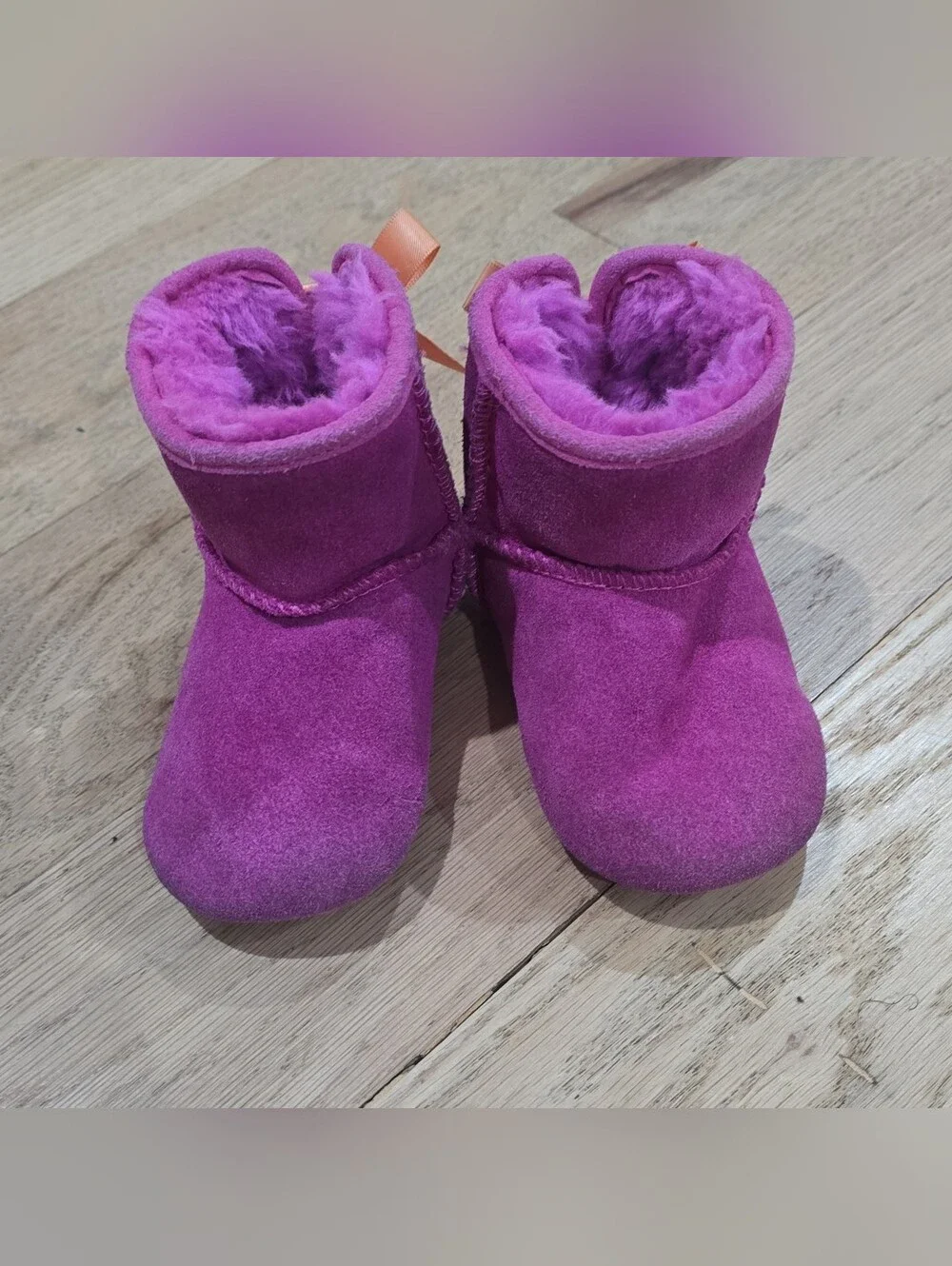 UGG Jesse Bow Pink Suede Orange Satin Bow Infant Booties Size 4/5